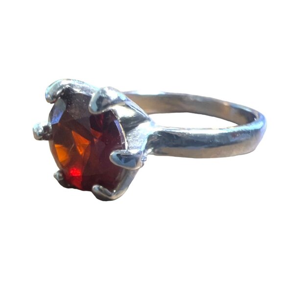 Gorgeous Vintage Prong Set Garnet Solitaire 7.25 Red Glass Silver - Picture 4 of 11